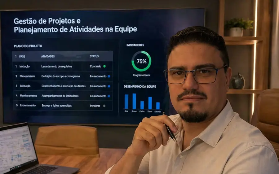 Workshop de gestão de projetos com painel de indicadores